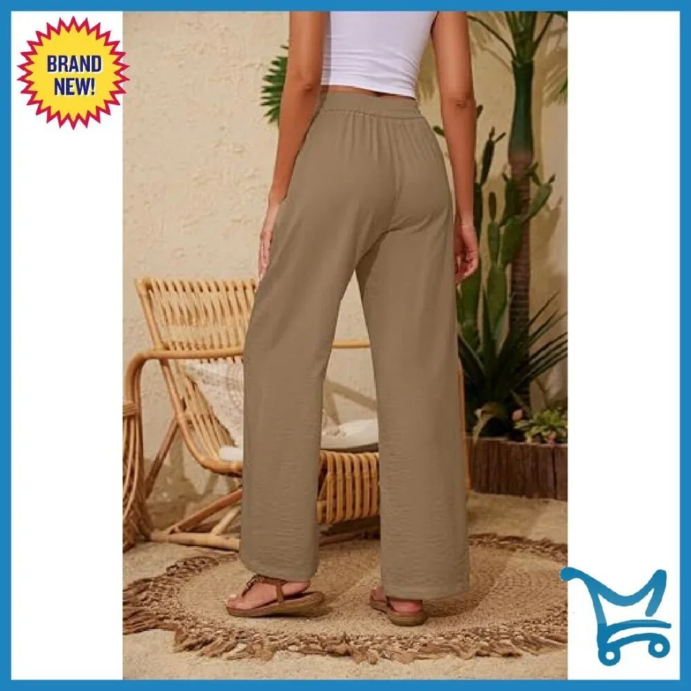 Flowy Wide Leg Palazzo Pants Drawstring Waist Loose Fit with Pockets